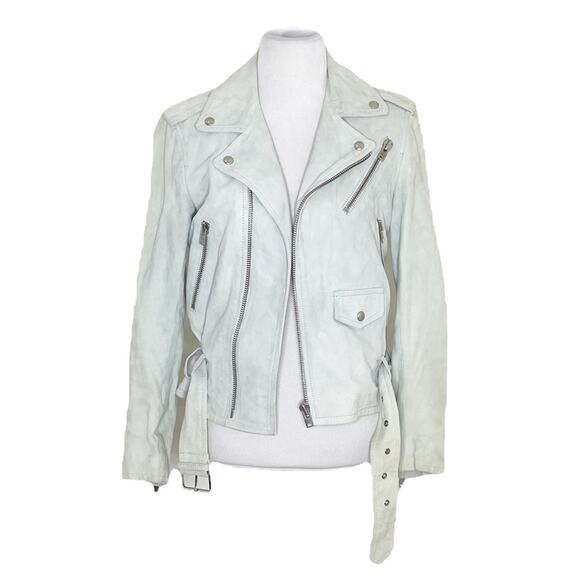 IRO Guape Lamb Leather Suede Biker Moto Jacket in Light Blue Size 36/US 4 - Picture 5 of 13